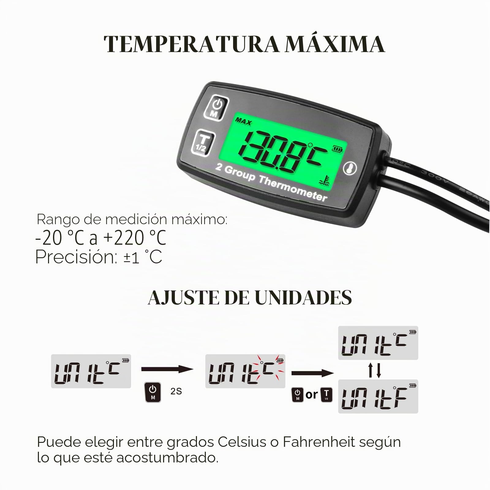 Termómetro de Motor LCD Digital Dual Indicador de Temperatura Termómetro de Motocicleta Alerta de Temperatura para Camión Volquete Scooter Motor ATV Fuera de Borda Motor de Moto