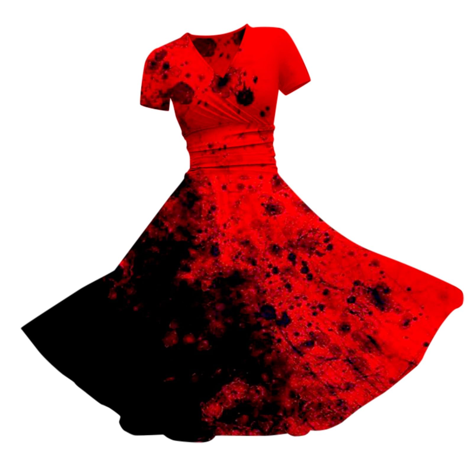 HUIFUAO Halloween Dresses for Women Scary Bloody Fancy Dress Plus Size Halloween Costumes V Neck Short Sleeve Party Evening Horror Festival Cosplay Outfits Clothes (Z12-Black, XXXL)