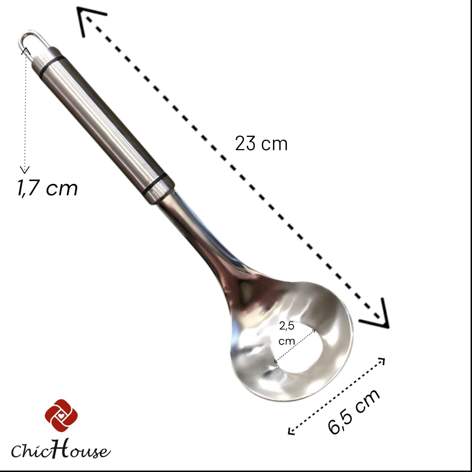 Mestolo Forato In Acciaio Inox Per Polpette E Scolare - Multifunzione Con Manico Lungo 23 Cm
