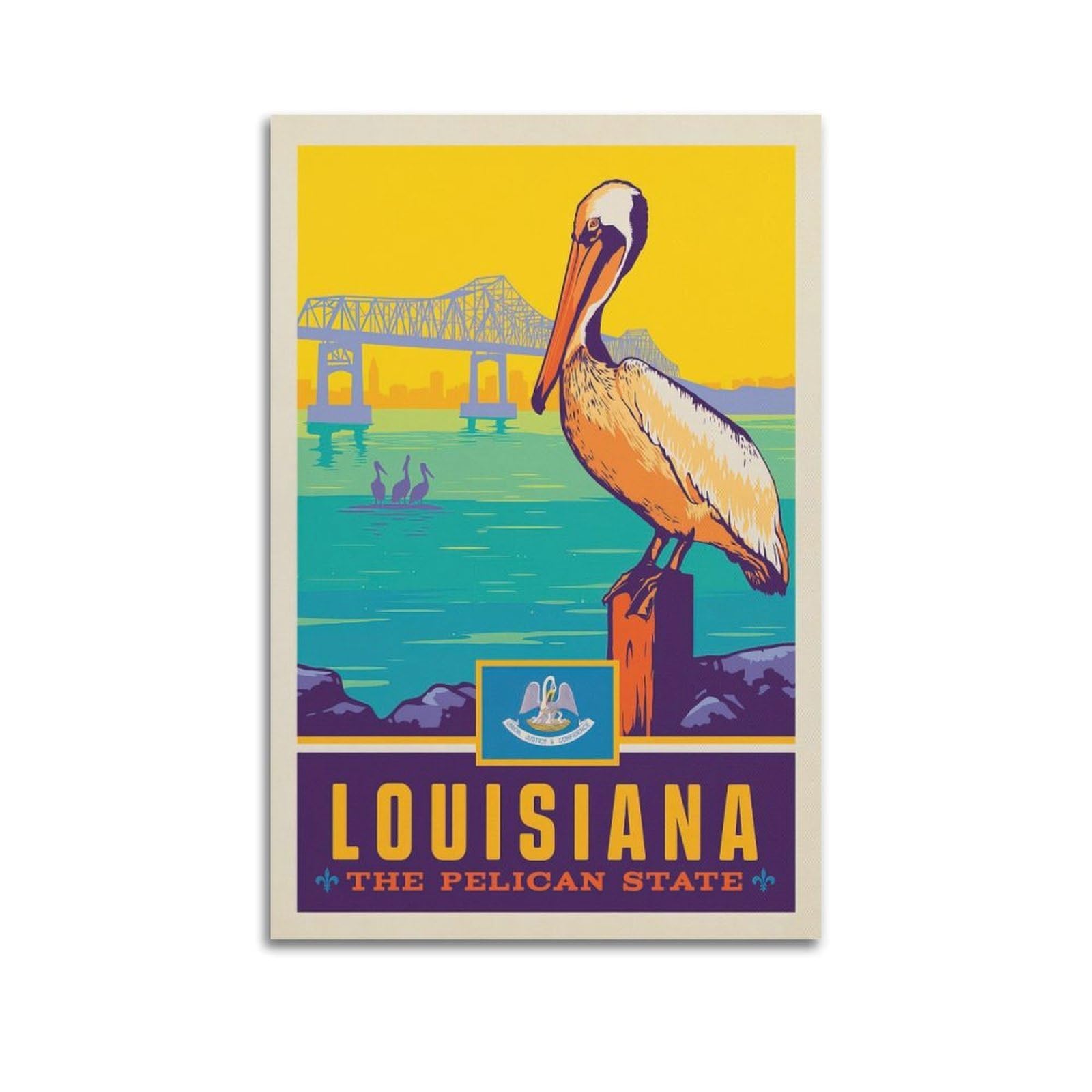 DLJGDS Vintage Travel Posters Louisiana State Pride Decorative Painting Canvas Wall Posters And Modern Family Bedroom Decor 24x36inch(60x90cm)