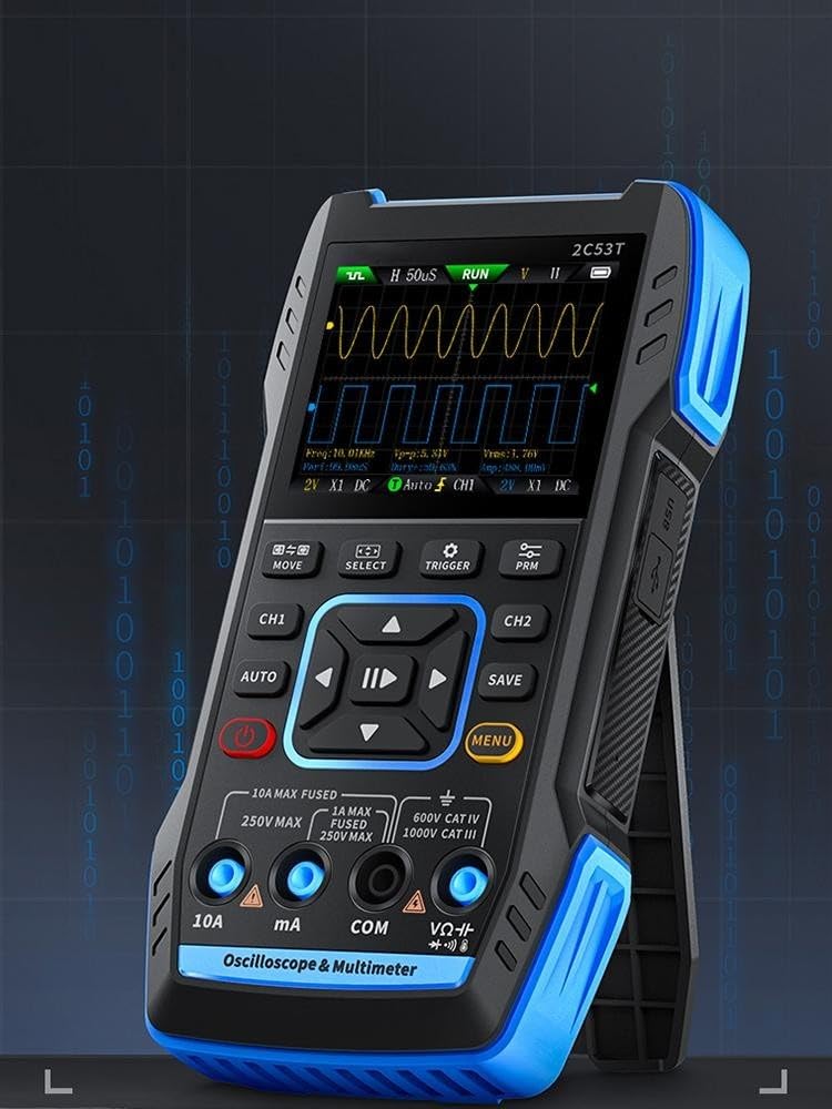 2C53T Digital Oszilloskop Multimeter Mit Signal Generator 50MHz Bandbreite 3-in-1 Messgerät Dual Channel 250MS/s Abtastrate Mit 2,8 Zoll LCD Display(2C53T with P6100x2)