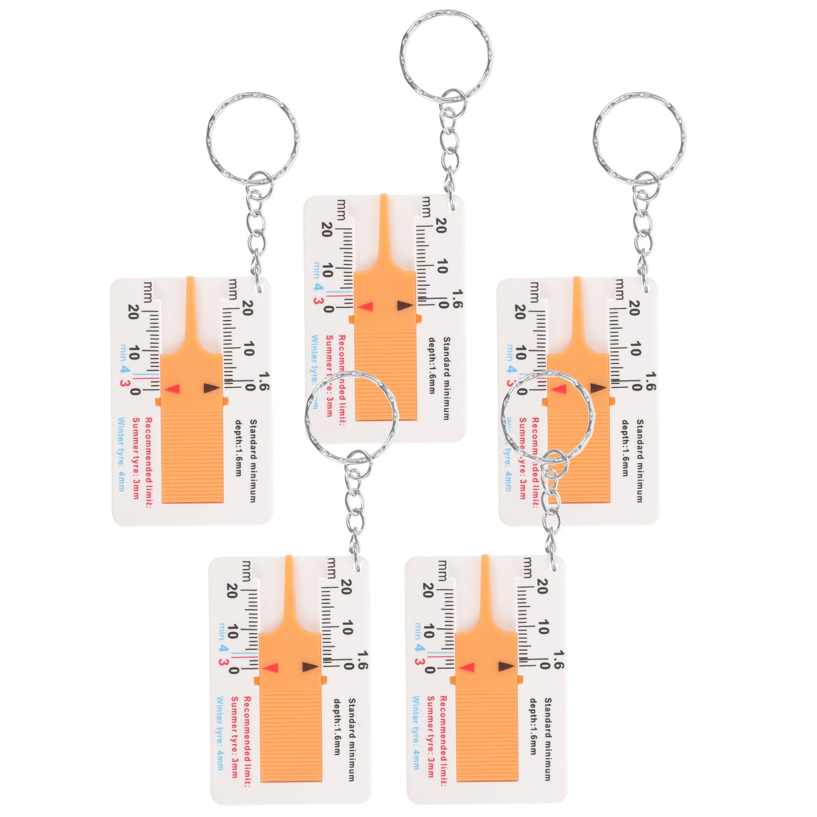 5pcs Portable Tire Tread Depth Gauge Tool, Plastic Automotive Tire Gauge Set with Clip, Yellow, Car Vehicle Tread Measurement for Tyres and Wheels