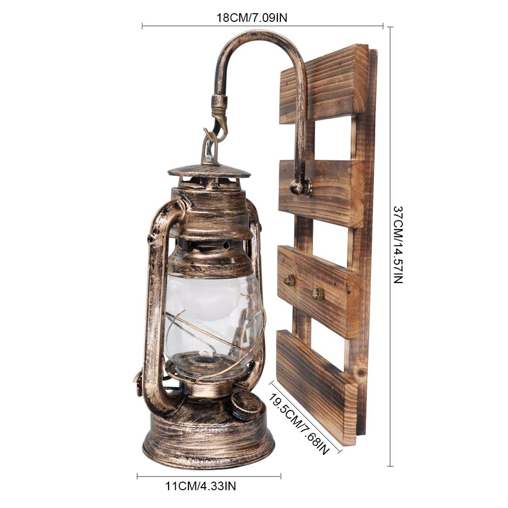 Lampada rustica a cherosene a parete, applique da parete con gancio E27 con base in legno, bar interno, bar, ristorante, corridoio, arredamento, applique
