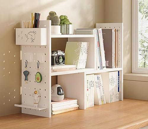 Estante organizador de escritorio para escritorio, longitud ajustable, para organización de oficina, mini estantería linda, estantería de escritorio