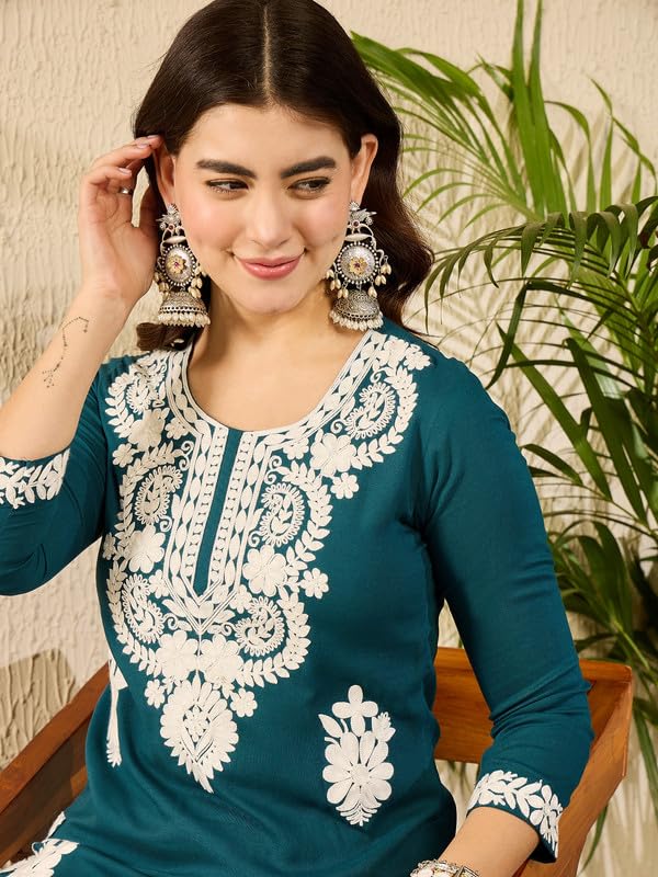 Image of Vaamsi Women's Viscose Rayon Solid Embroidered Straight Kurta | Chikankari Kurta for Women