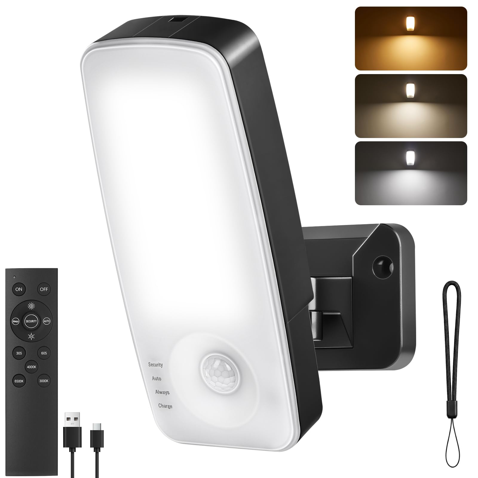 Aplique de pared Exterior con Sensor de Movimiento, 10000mAh Lámpara de pared Recargable, Luz Exterior con 3 Modos, 3 Colores y Clasificación IP65 ara Jardines, Terraza, Cochera 2 Pcs