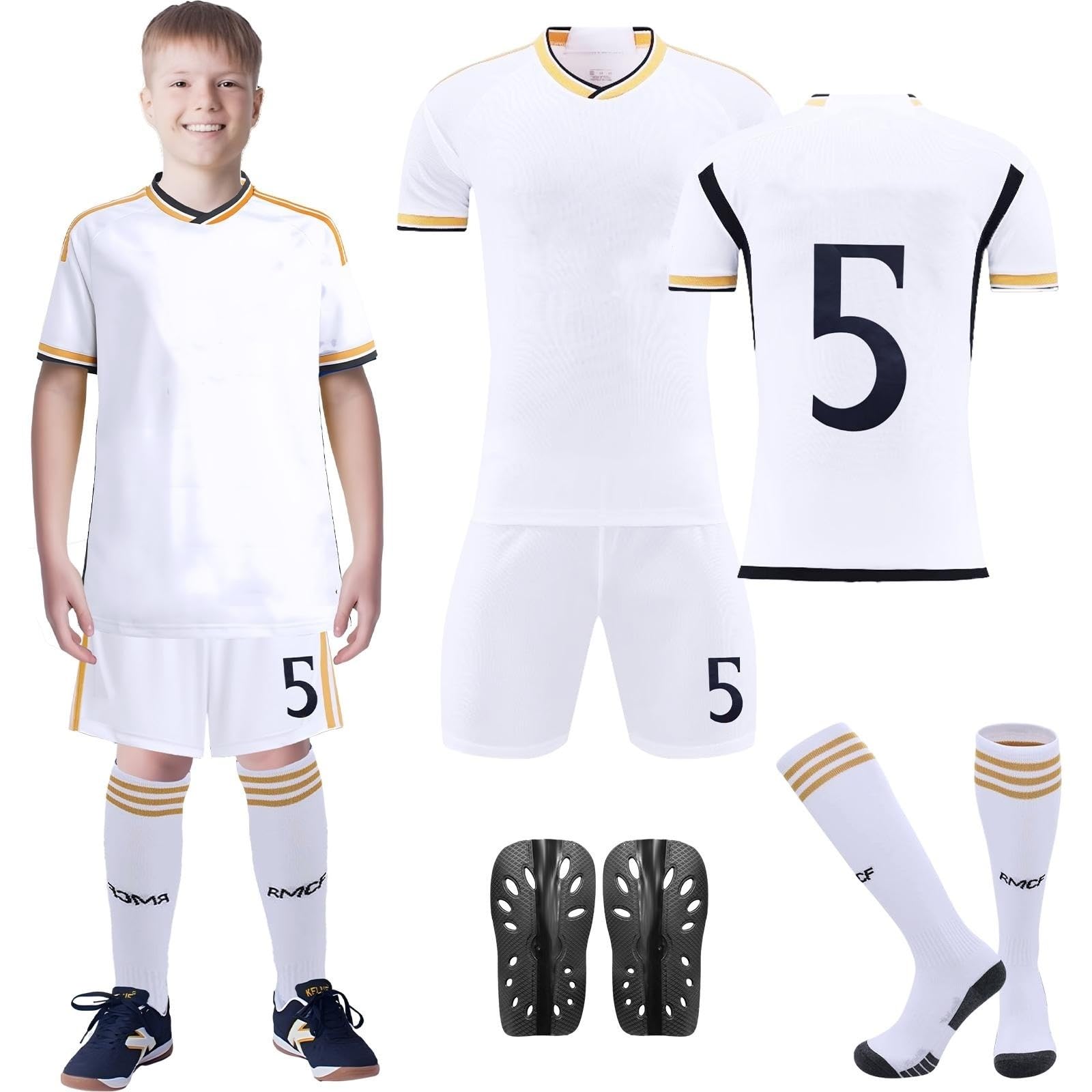 Wirhaut Camiseta de Fútbol para Niños, Equipación fútbol Niños 2023/2024 No.5/No.7 Equipacion Fútbol Niños Conjunto Deportivo Infantil de Camiseta, pantalón Corto y Calcetines