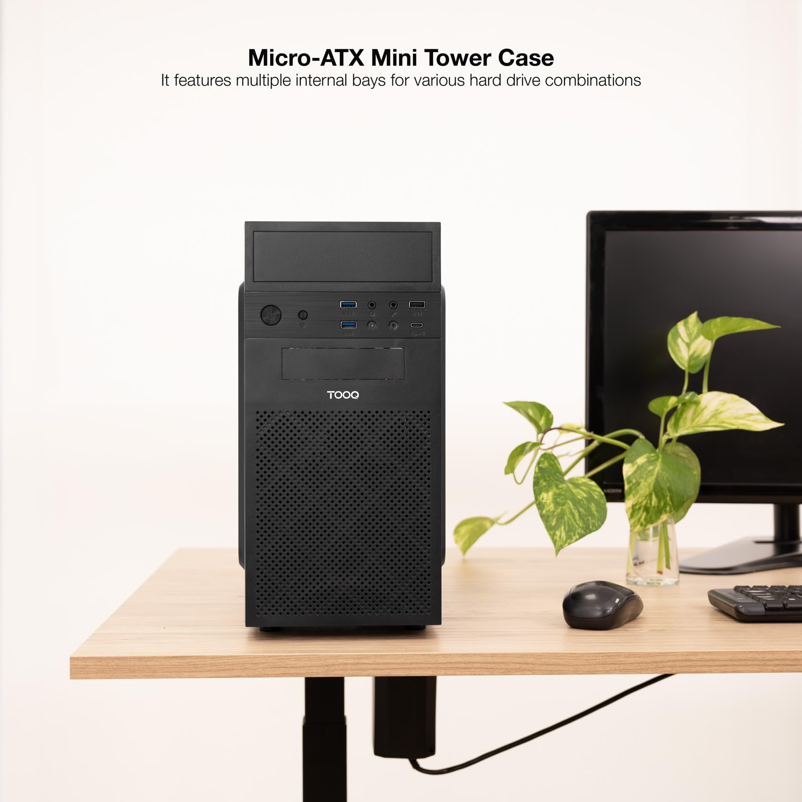 TOOQ TQC-4701-SP - Caja Minitorre Micro-ATX “ISOBOX Ultra”, Fuente de alimentación ATX 500W, 2xUSB-A 3.0, 1xUSB-A 2.0, 1xUSB-C, Audio HD, Micrófono