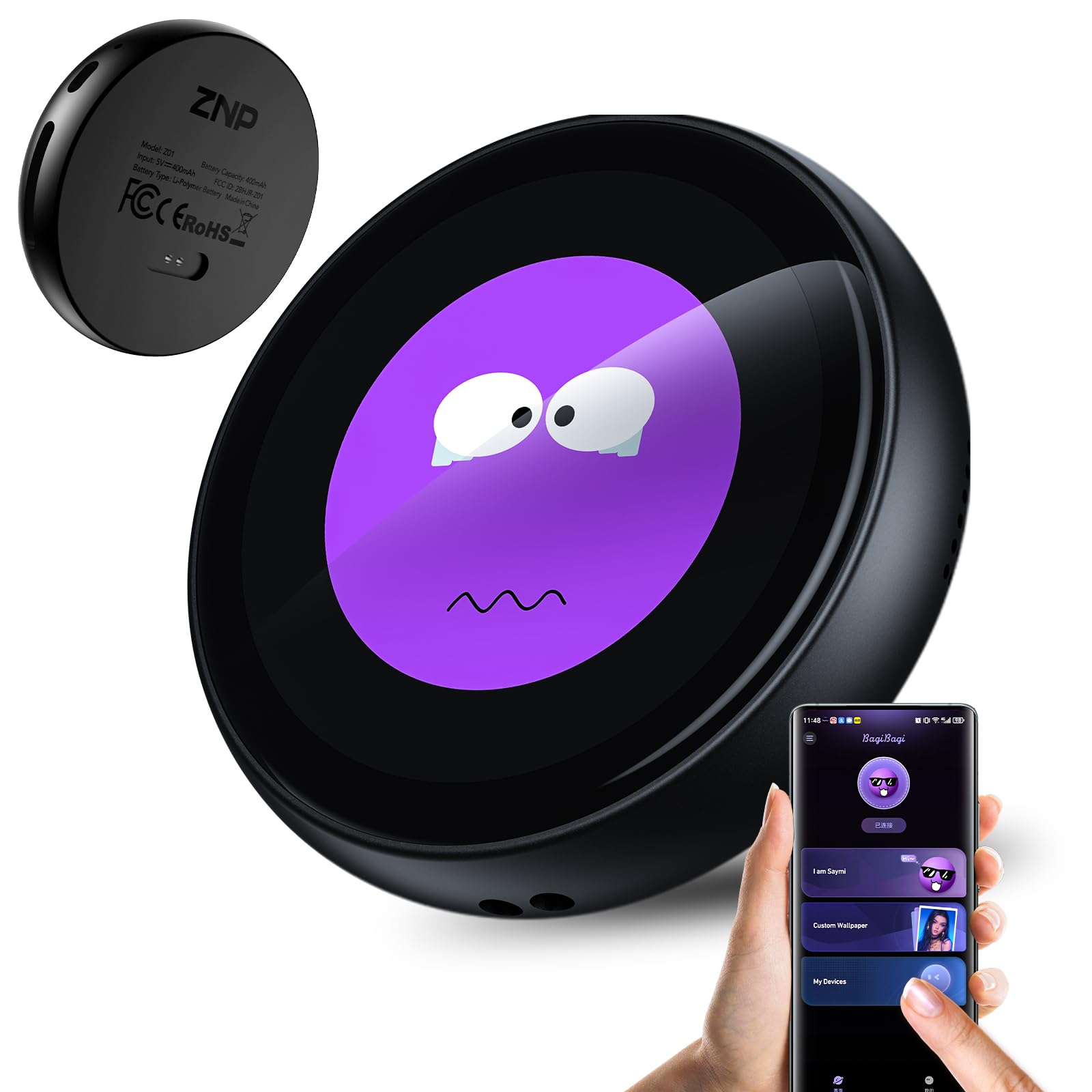 Z01 KI Sprachübersetzer & Übersetzer ZNP Digital Badge Bluetooth-Übersetzer Übersetzungsgerät für 60 Sprachen Offline HD-Touchscreen Kein Wi-Fi Nötig, All-in-One-Assistent für Reisen/Business/Leben