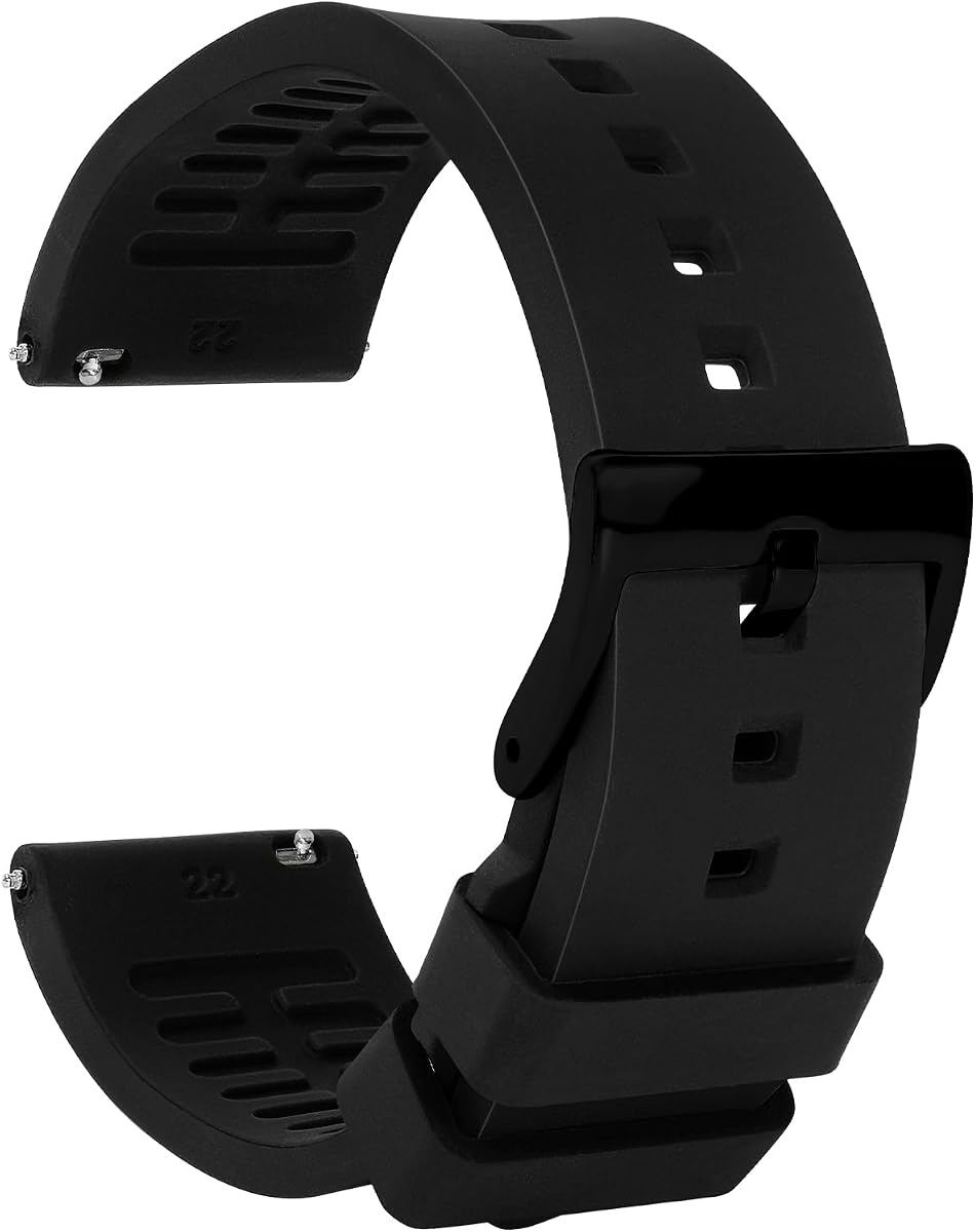 TStrap Correa de reloj de silicona para hombres - Correa de reloj negra de liberación rápida para mujeres suave - Cierre de pulsera de reloj inteligente resistente al agua - Correa de Silicona para Reloj de repuesto - 18 mm, 19 mm, 20 mm, 21 mm, 22 mm, 24 mm