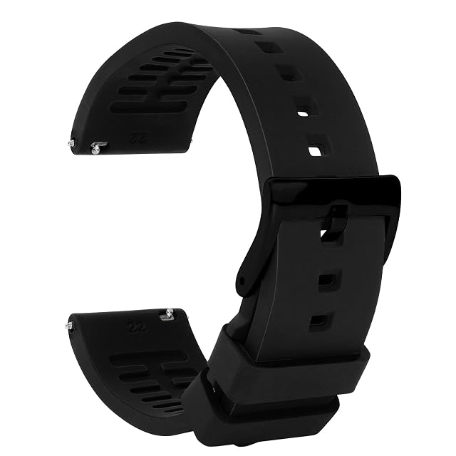 Silicone Watch Band for Men - Black Quick Release Watch Band for Women Soft - Waterproof Smart Watch