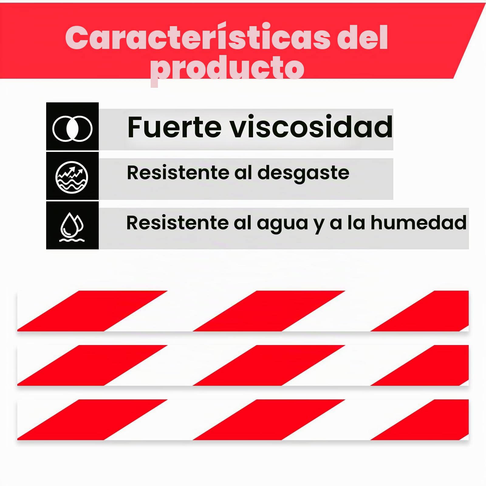 ADHES Cinta Adhesiva de Señalización de Marcado de Advertencia de Peligro, Cinta de Señalización de Suelo de PVC, Roja y Blanca, 50 mm x 32 m, 5 Rollos