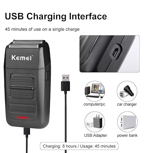 Miniatura 3 de kemei Maquinilla de afeitar inalámbrica recíproca para hombre maquinilla de afeitar eléctrica recargable de precisión para barba rastrillo de