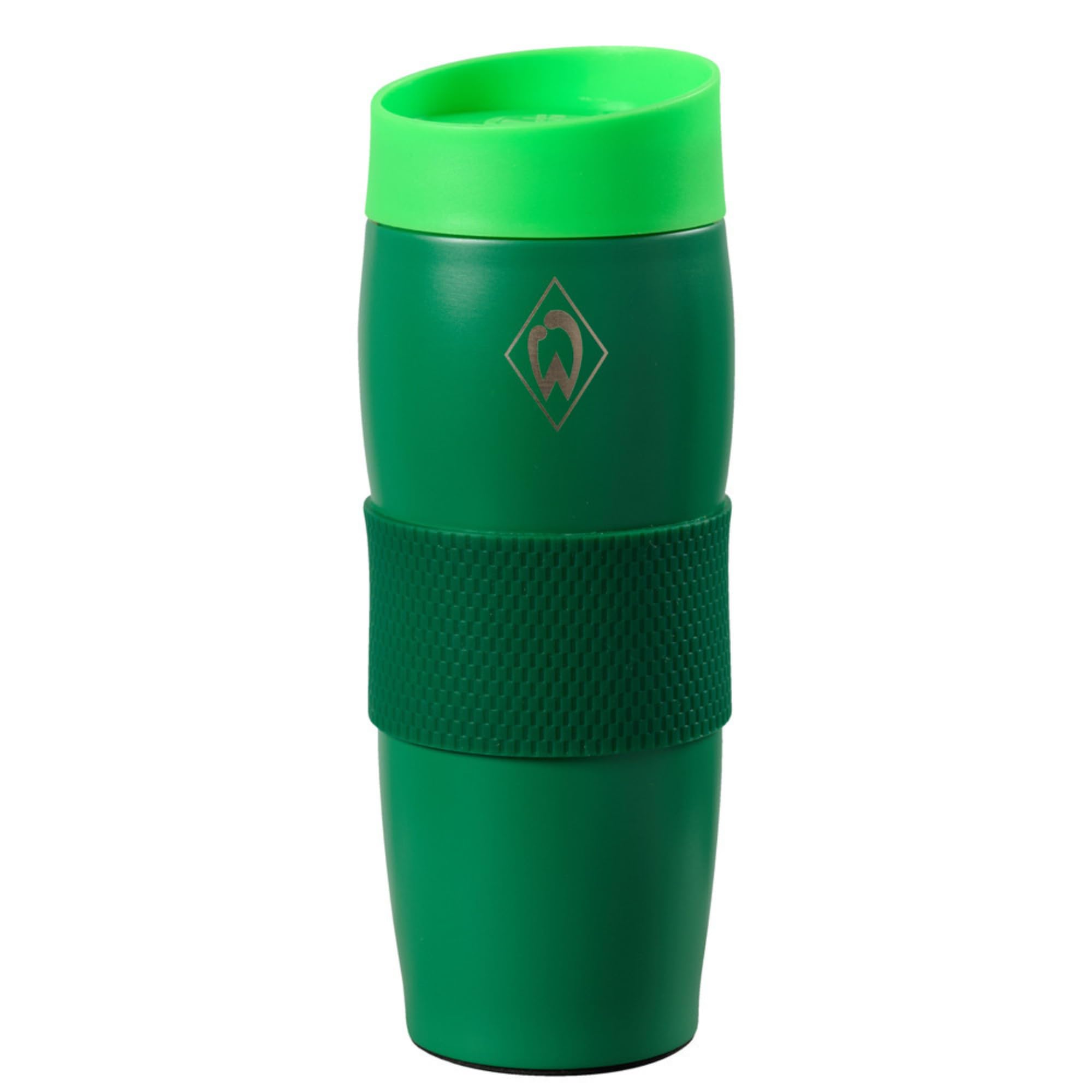 SV Werder Bremen Thermobecher "Raute", Offizieller Fanartikel, Edelstahlbecher mit Werder-Raute & Silikon-Griff, isolierend für heiße & kalte Getränke – 350 ml