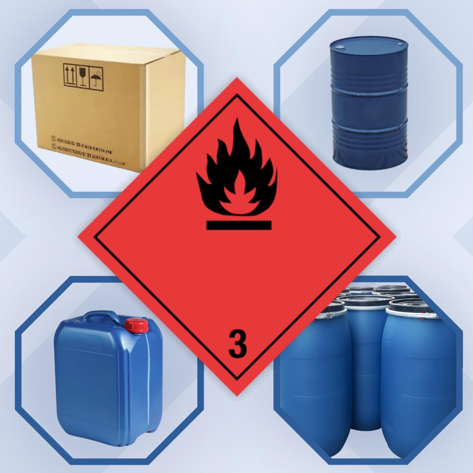 250 etiquetas adhesivas en rollo Clase 3 Líquidos inflamables 100 x 100 mm – polipropileno resistente al agua, no papel – ADR RID ADN IMDG IATA (sin texto)
