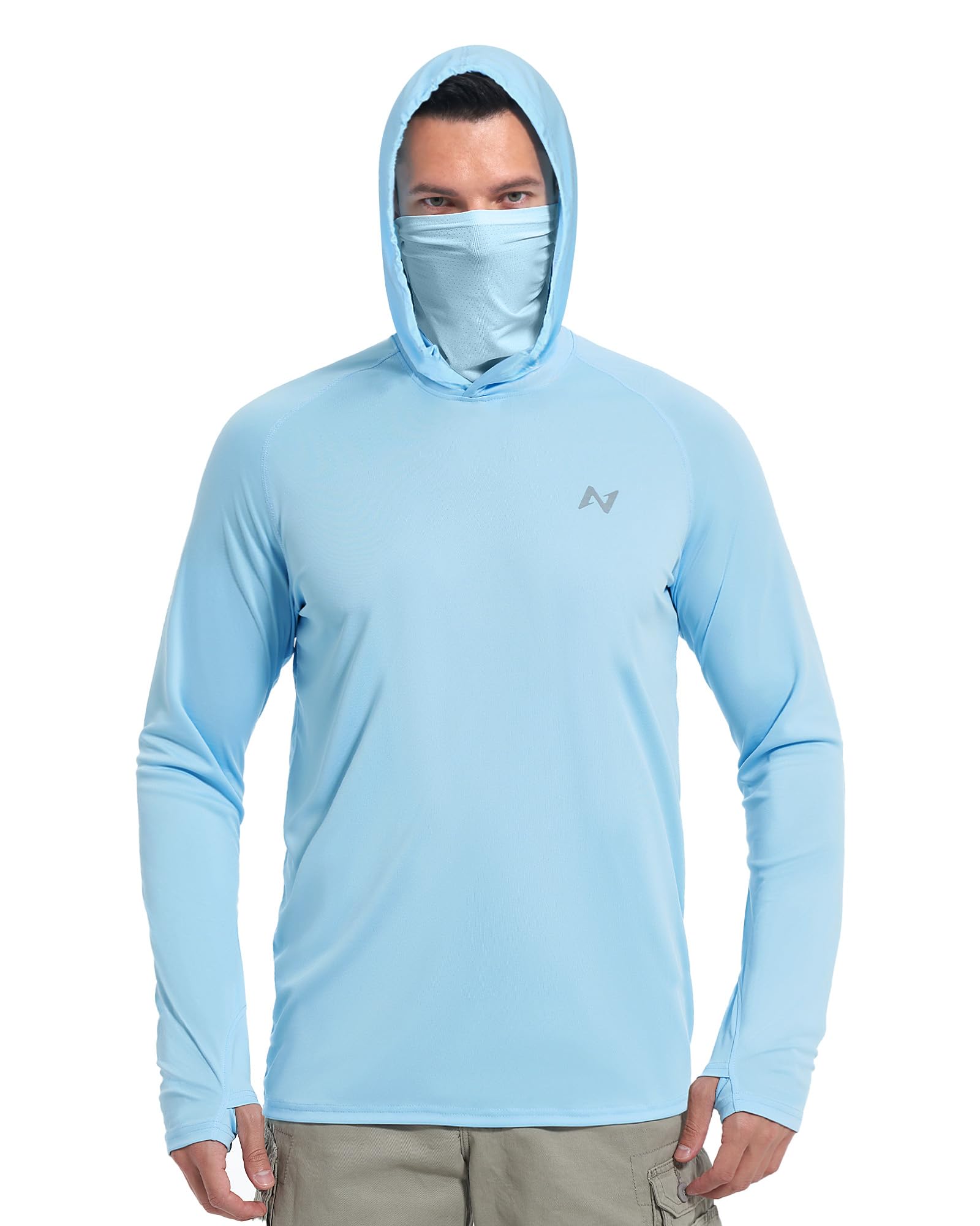 isnowood Sun Shirt UPF 50+ Men's Fishing Long Sleeve UV Protection Hoodie Hiking Rash Guard Swimming Running