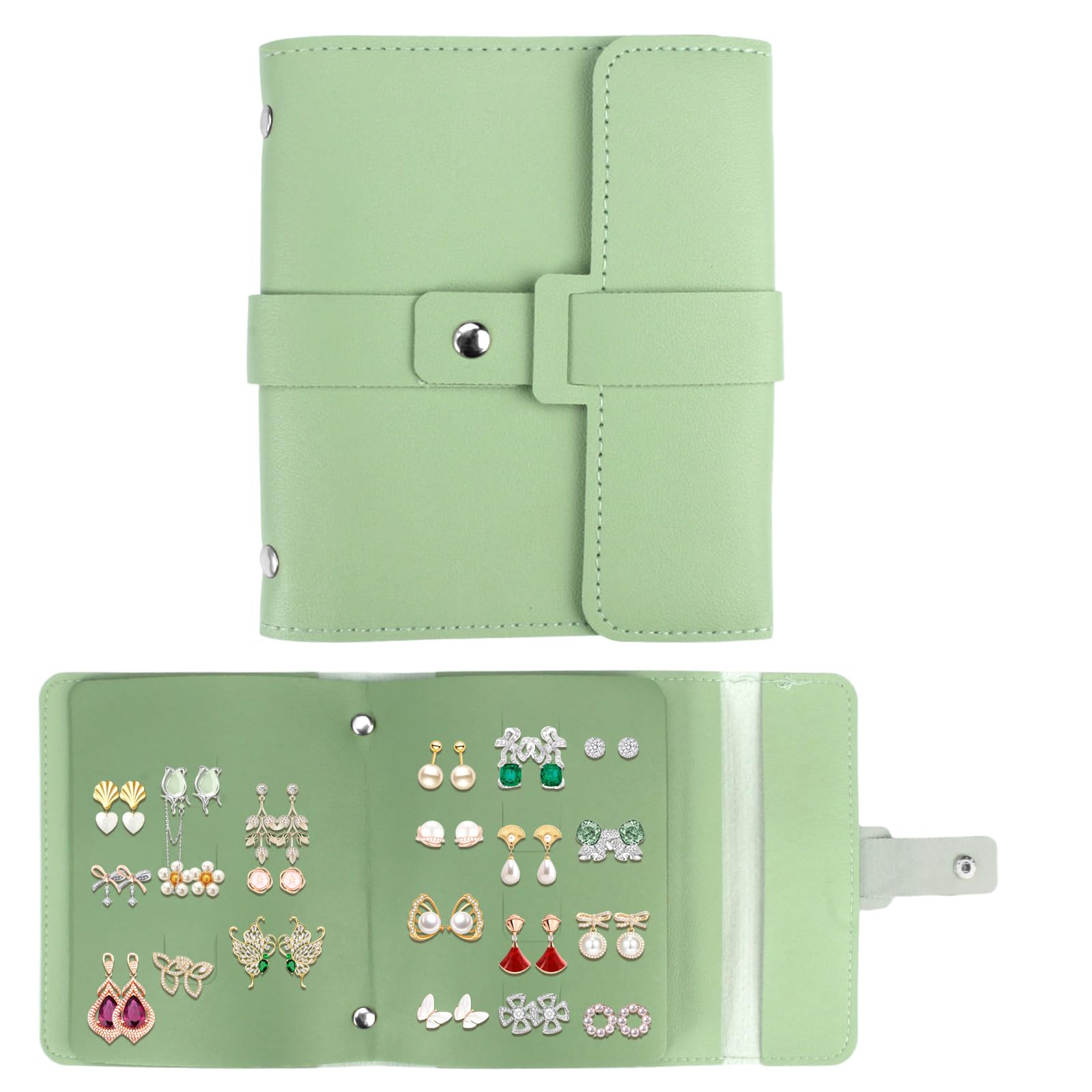 Organisateur à Boucles D'oreilles En Cuir PU - Format Livre, 42 Paires, Vert - Idéal Voyage Et Rangement