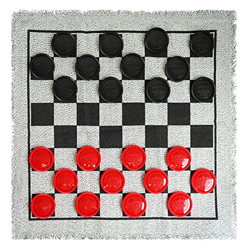 SEETOOOGAMES Giant Checkers Board Game - Large 3 in 1 Reversible Checker Rug - Tic Tac Toe Game for Kids Adults and Family Indoor Outdoor Activities -...