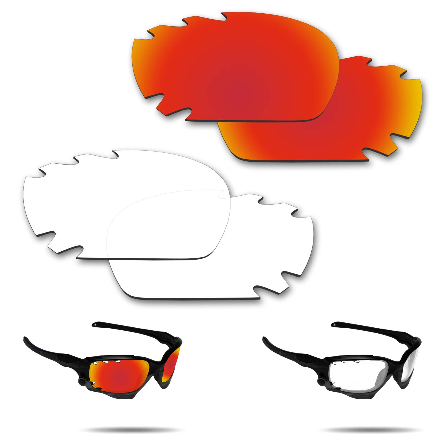 FiskrAnti-Saltwater Replacement Lenses for Oakley Jawbone Vented/Racing Jacket Vented Sunglasses (Red&Clear, Thermoformed Triacetate(TAC)-Polarized)