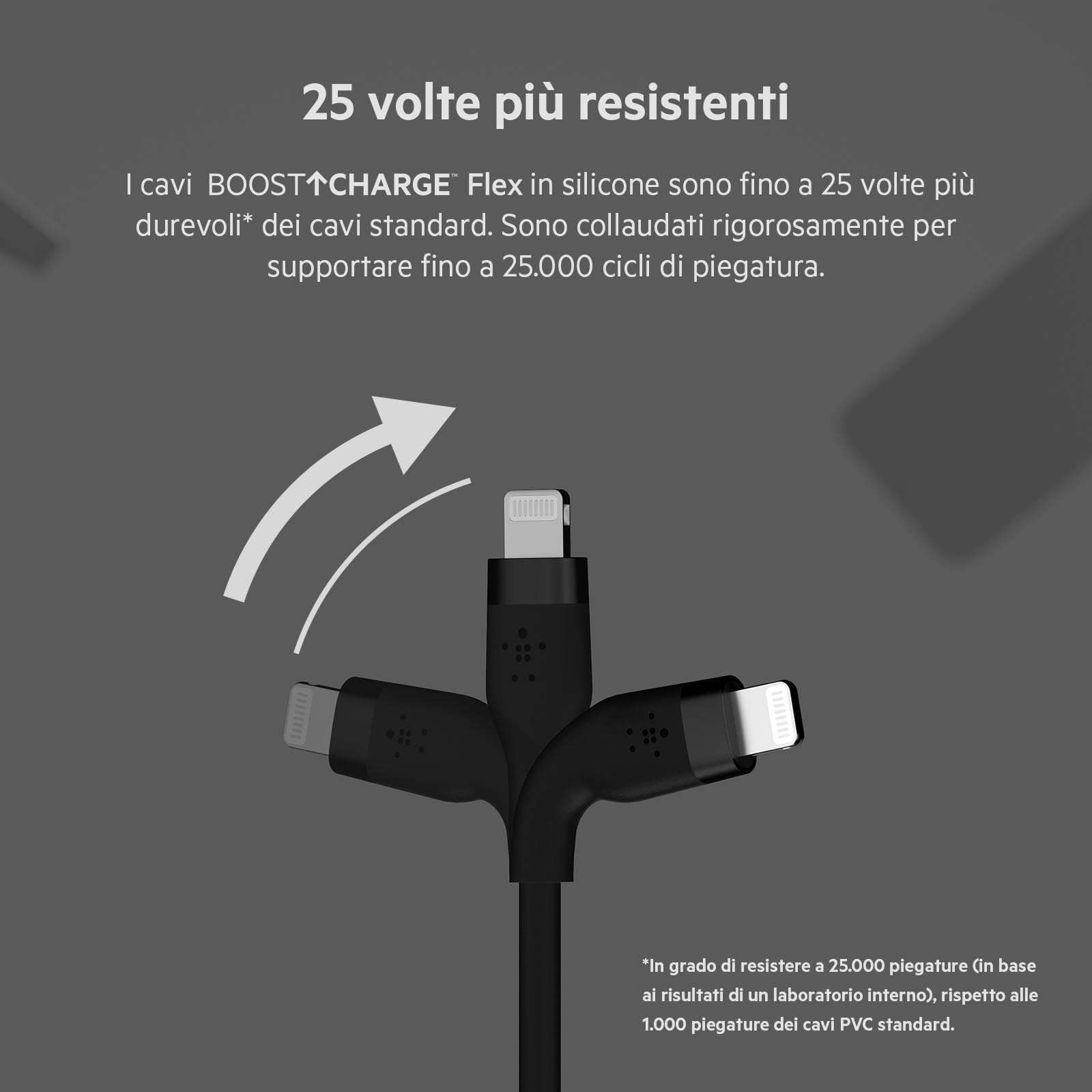 Belkin BoostCharge Flex Cavo da USB Type C a Lightning in silicone (3 m), certificazione MFi, ricarica rapida USB-C PD da 20 W, per iPhone 14/14 Plus, 13, 12, Pro, Max, mini, SE, iPad e altri - Nero
