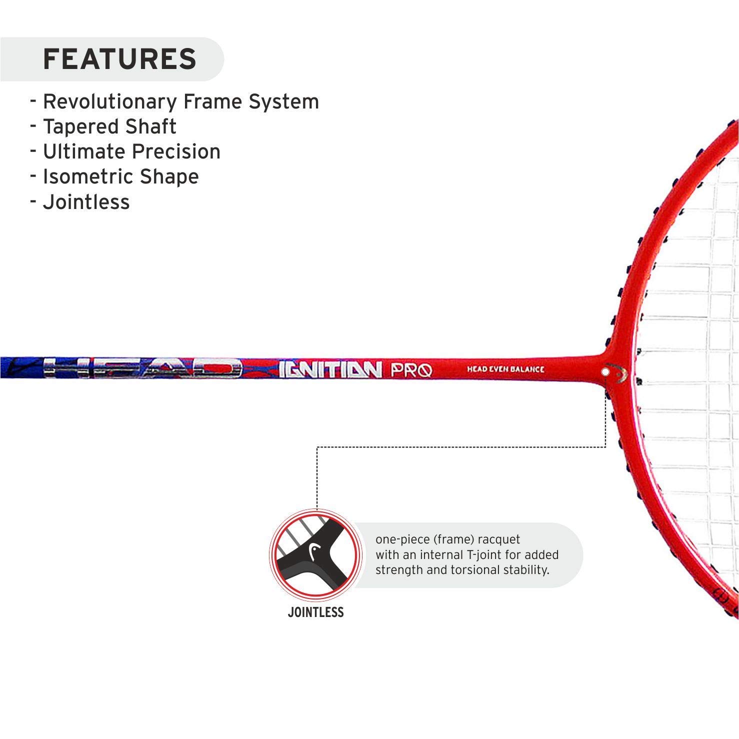 HEAD IGNITION PRO BADMINTON RACKET WITH KITBAG XENON 600 AND BOAST 65 BADMINTON STRING BLACK 2