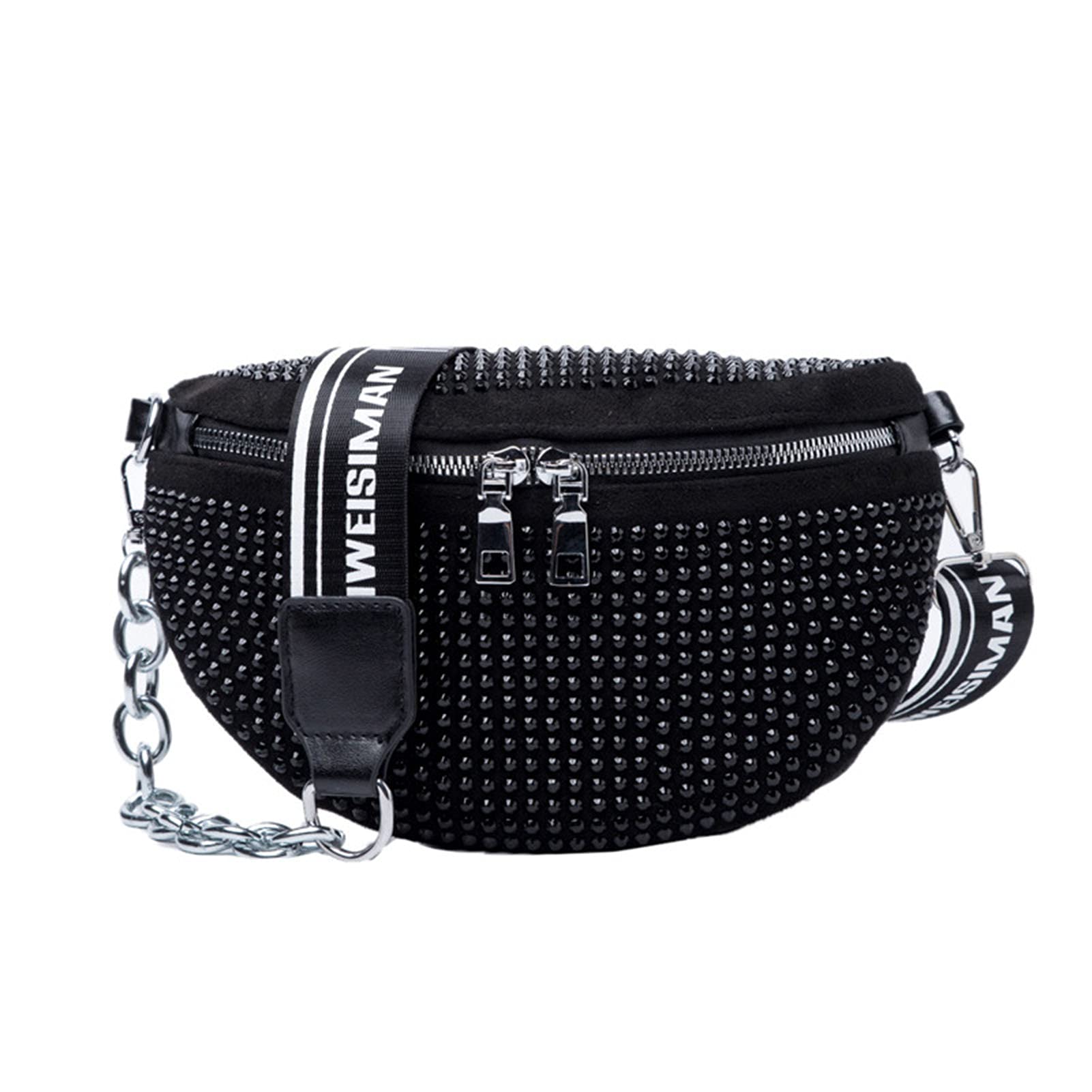 EliauklySparkly Rhinestone Fanny Pack Belt Bags Crossbody Bag Waist Pouch Crossbody Purse Rhinestone for Women Club Party Beach Travel (Black)