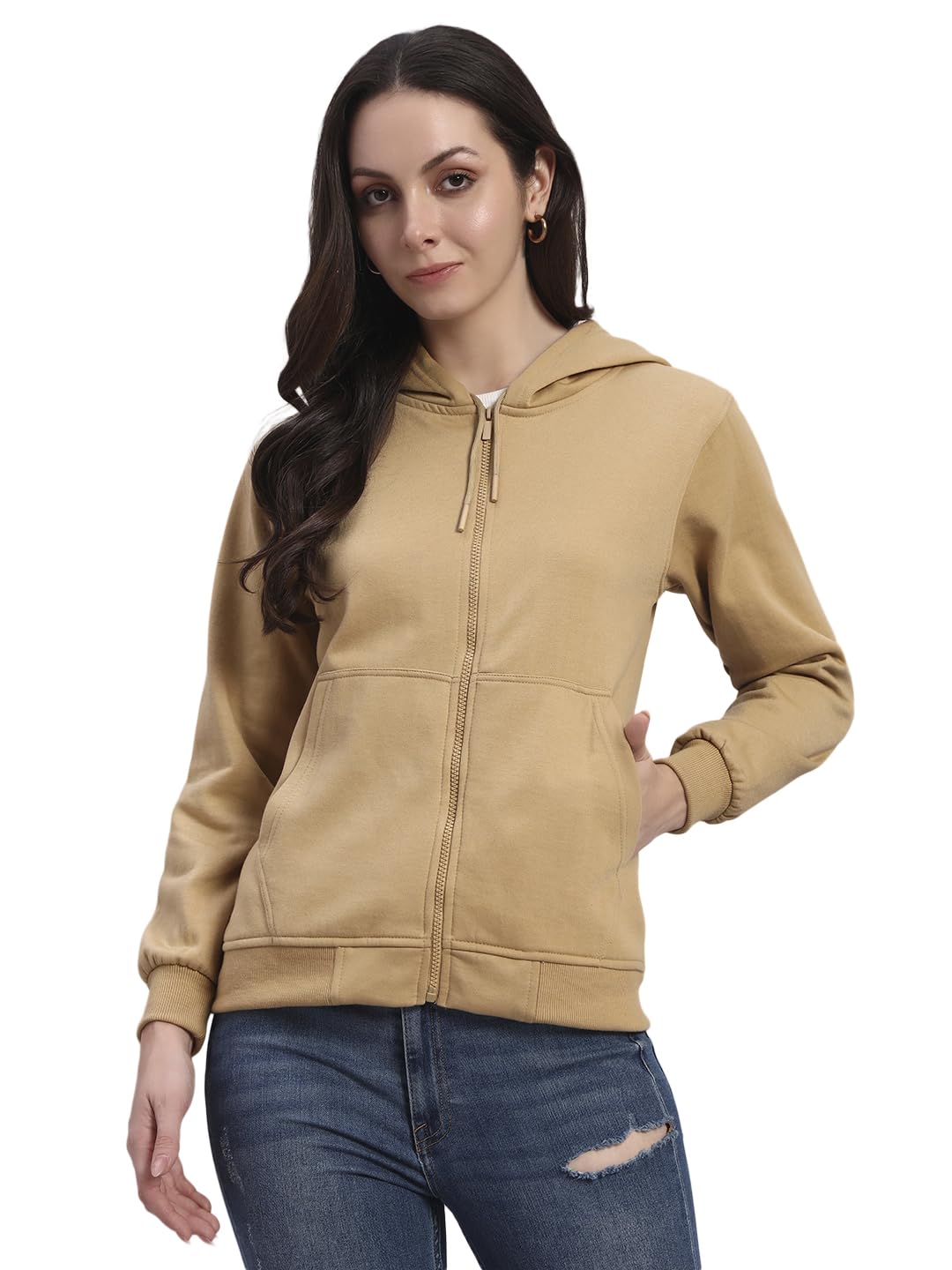 black blink! Women’s Solid Zipper Hoodie | Full Sleeve Fleece Sweatshirt with Front Pockets | Winter Casual Zip-Up Hooded Jacket for Women (in, Alpha, 2XL, Regular, Standard, TAN)-picture-42
