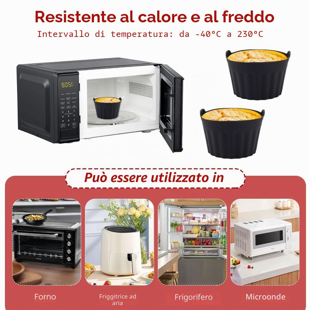 6 Pezzi Pirottini per Friggitrice ad Aria, Pirottini Silicone Senza BPA, Stampo per Uova in Silicone Antiaderente, Riutilizzabile Stampi per Muffin per Cupcake, Budini, Gelatina (Grigio + Blu + Nero)
