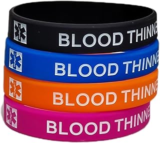 4 Medical Alert Blood Thinner Silicone Bracelet, Blood Thinner Bracelet, adult, Silicone, pink, blue, black, and orange