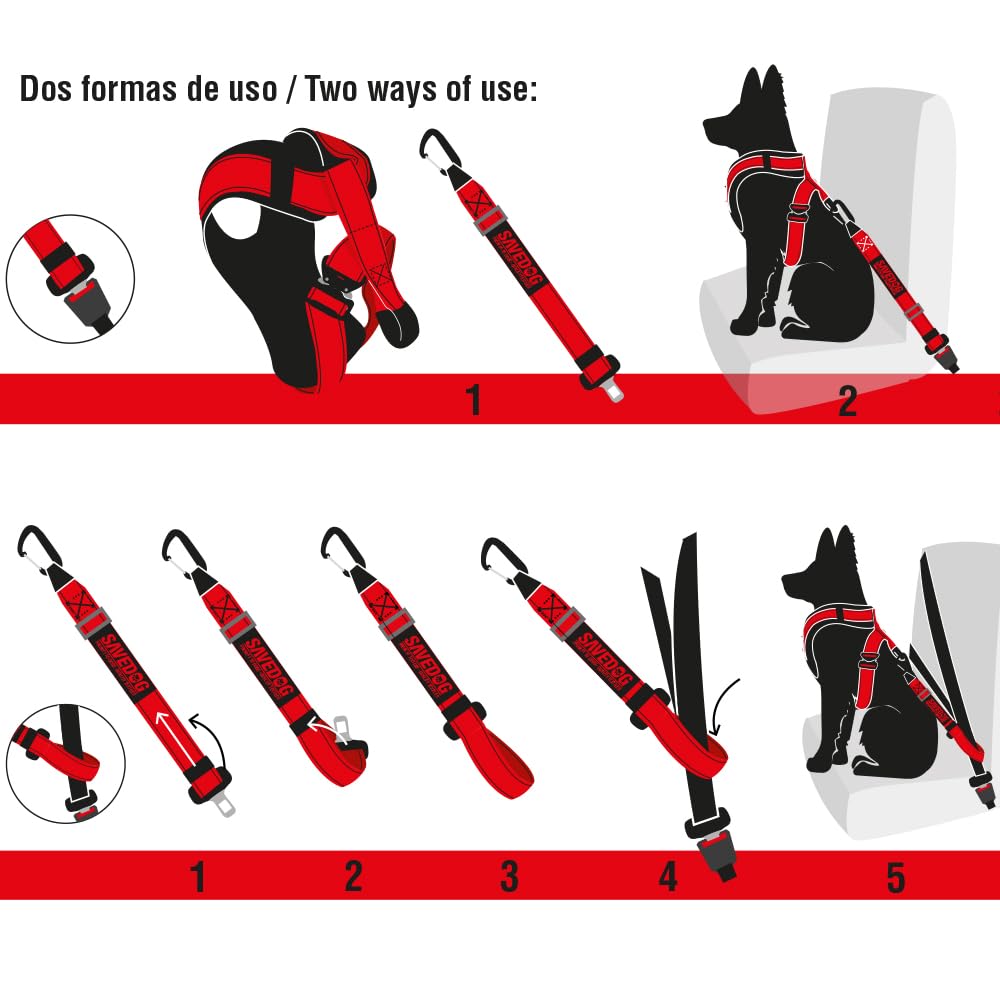 SAVEDOG Guinzaglio di sicurezza per cani e auto. La chingia più sicura sul mercato, resiste 1.000 kg Conforme alla norma ISO 27955: 2010 Rif.027172050102