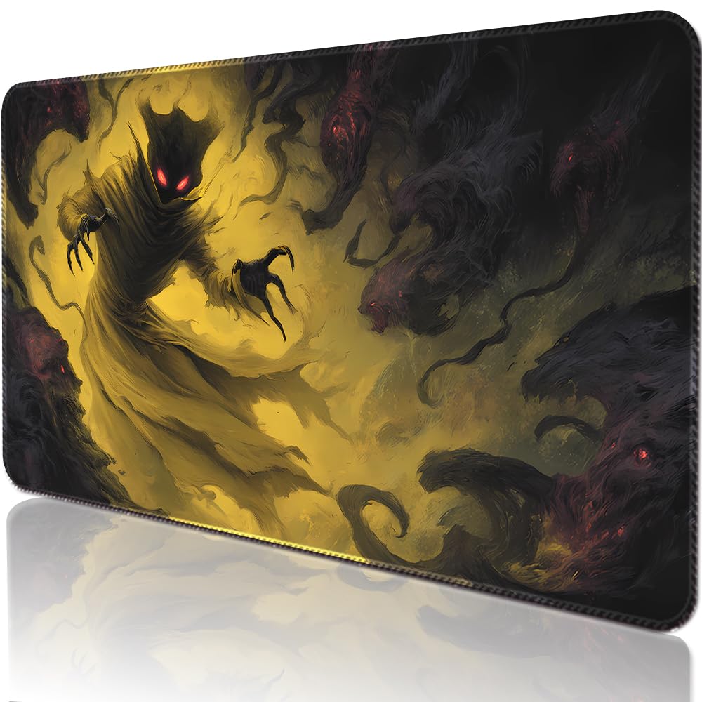 BUIBUIC MTG Playmats(Stitched) 14x24in Compatible for OCG CCG RPG TCG Playmats with Card Zones Storage Bag (Devourer Night-No Zone)