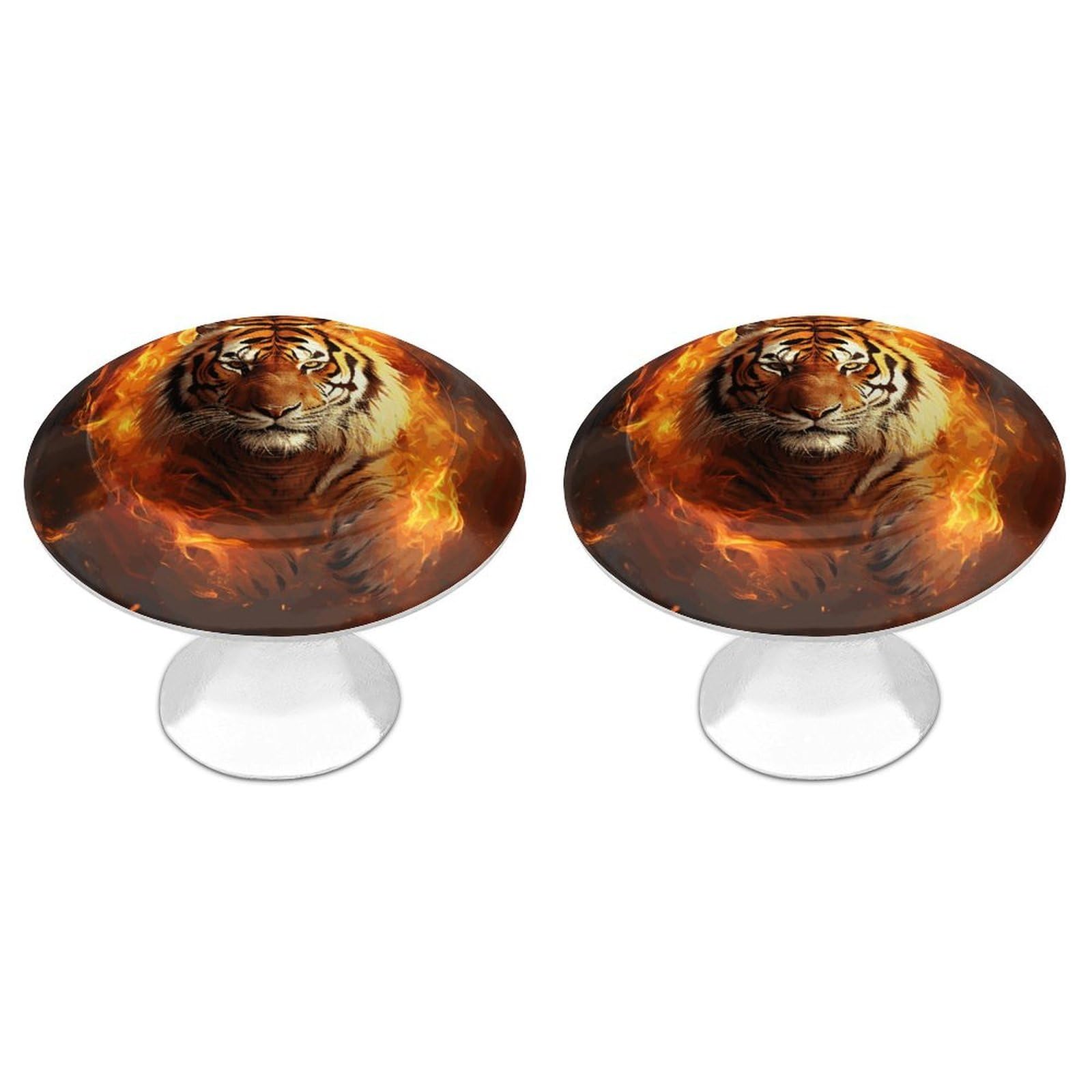 FekiLoot Cool Tiger in Flame Cabinet Knob Kitchen Drawer Knob Stainless Steel Round Drawer Pulls Modern Cabinet Hardware Vintage Dresser Drawer for Kitchen Bathroom Closet Dresser Cabinets