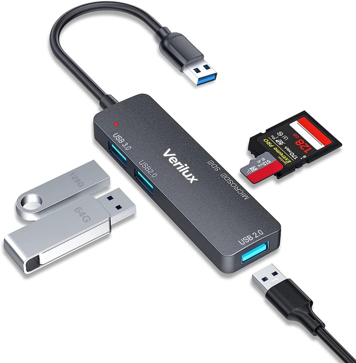 Verilux® USB Hub 3.0 for PC Multiport Adapter 5 in 1 with 3 USB Ports