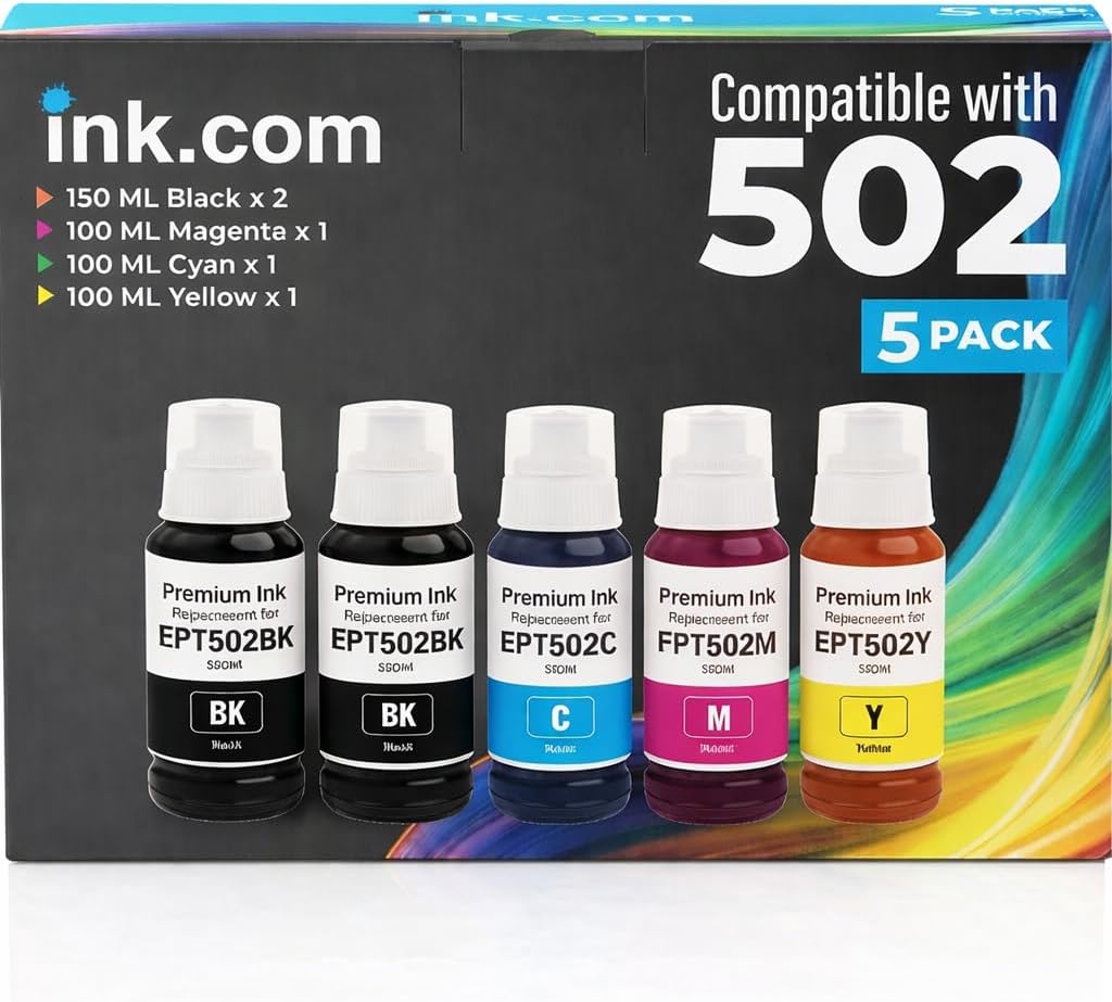Compatible 502 High Capacity Ink Refill 5 Pack Compatible with Epson for ET-2850 ET-3830 ET-3850 Printers