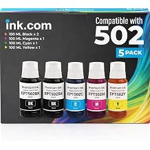 Compatible 502 High Capacity Ink Refill 5 Pack Compatible with Epson for ET-2850 ET-3830 ET-3850 Printers