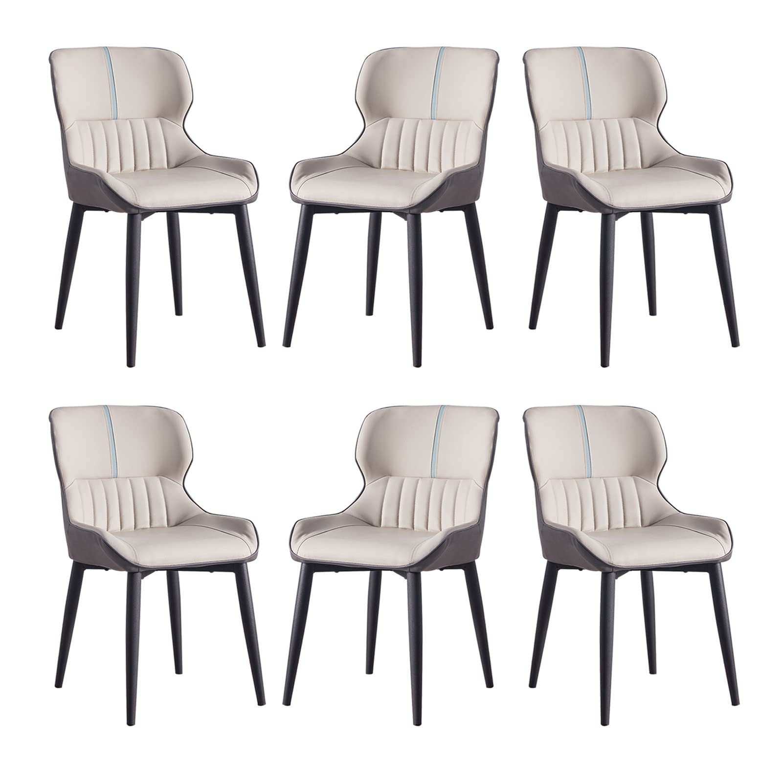 SJIALEN Modern Dining Chairs Set of 6, Carbon Stee Legs Living Room Side Chairs PU Leather Water Proof Kitchen Counter Chairs Kitchen Chair (Color : Grey)