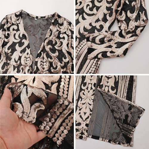 Image of Women's Fashion Duster Cardigan Sparkle Sequins Long Sleeve Open Front Coat Dress Party Prom Cover Up