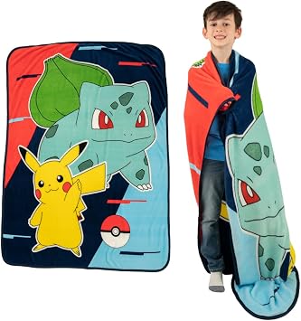 Pokemon Anime Pikachu and Bulbasaur Kids Bedding Super Soft Micro Raschel Throw, 46 in x 60 in, Official Licensed Product By Franco