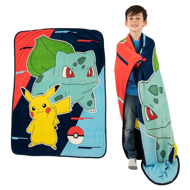 Pokemon Anime Pikachu and Bulbasaur Kids Bedding Super Soft Micro Raschel Throw 46 in x 60 in Official