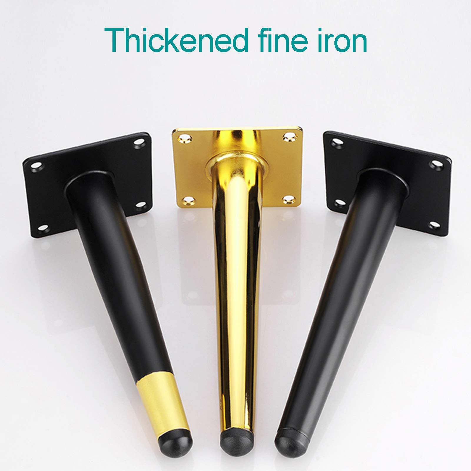 RWRAPS Gambe per mobili in Metallo Piedini per mobili Piede per Divano in Ferro Piedini di Supporto Conici Dritti, con Viti, Confezione da 4, Nero (Oro Nero 30 cm/11,81 Pollici)