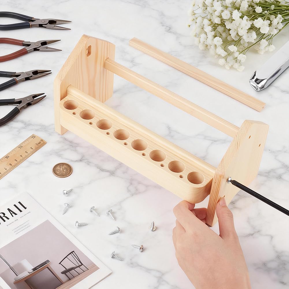 BENECREAT Mini estante de alicates de madera, 26,7 x 11,5 x 13,5 cm, soporte para alicates de joyería, alicates de banco y organizador de herramientas para hacer joyas y almacenamiento de herramientas