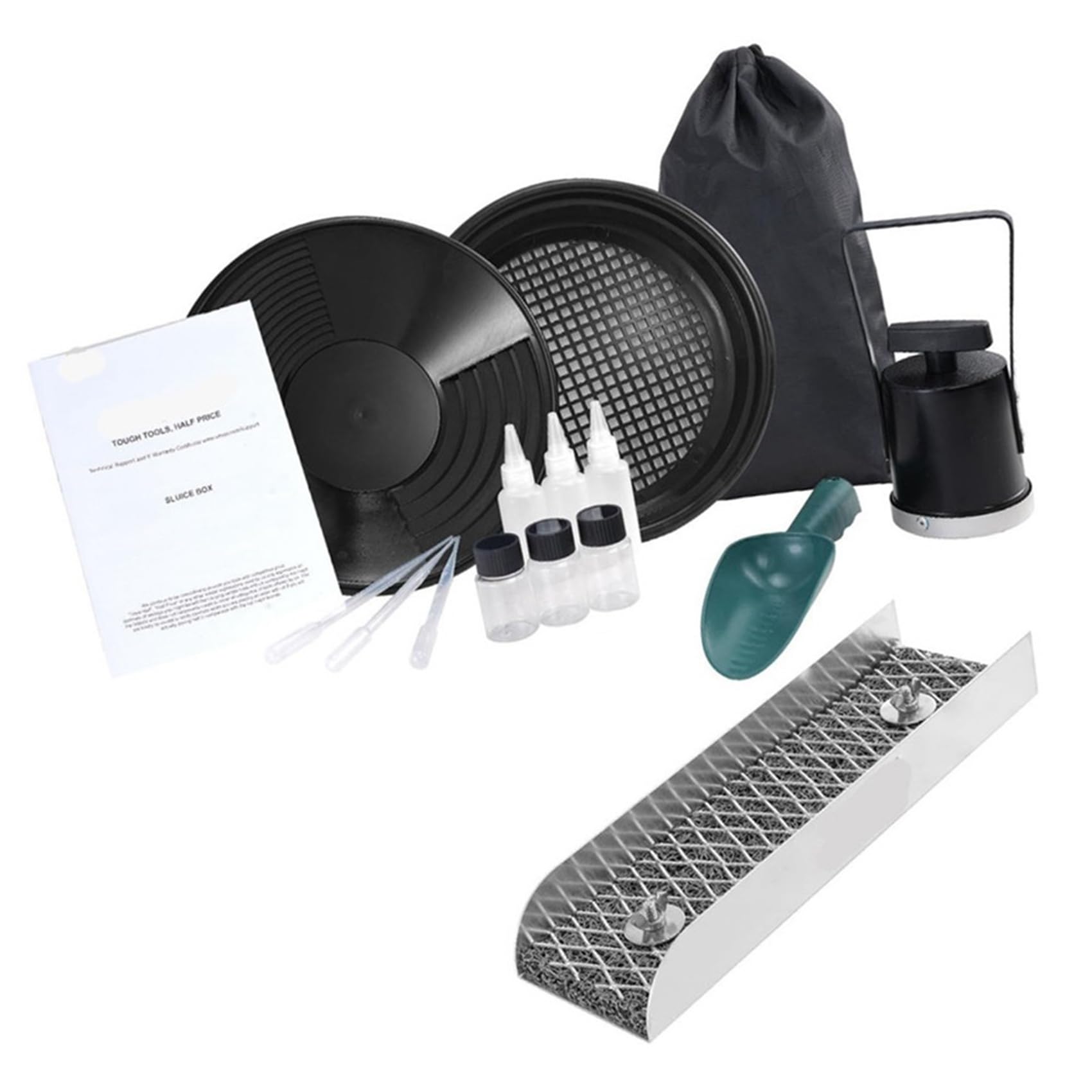 Aundhegrtt Gold Plated 12 Inch Panning Sluice Box Kit Featuring Aluminum Alloy Pan and Sieve