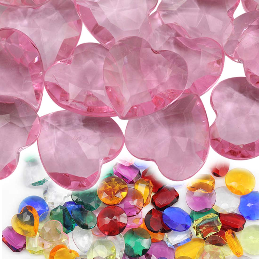 Allstarco 27mm Pink CH13 Heart Acrylic Pirate Treasure Gems Plastic Jewels For Party & Games, Table Scatter, Vase Fillers