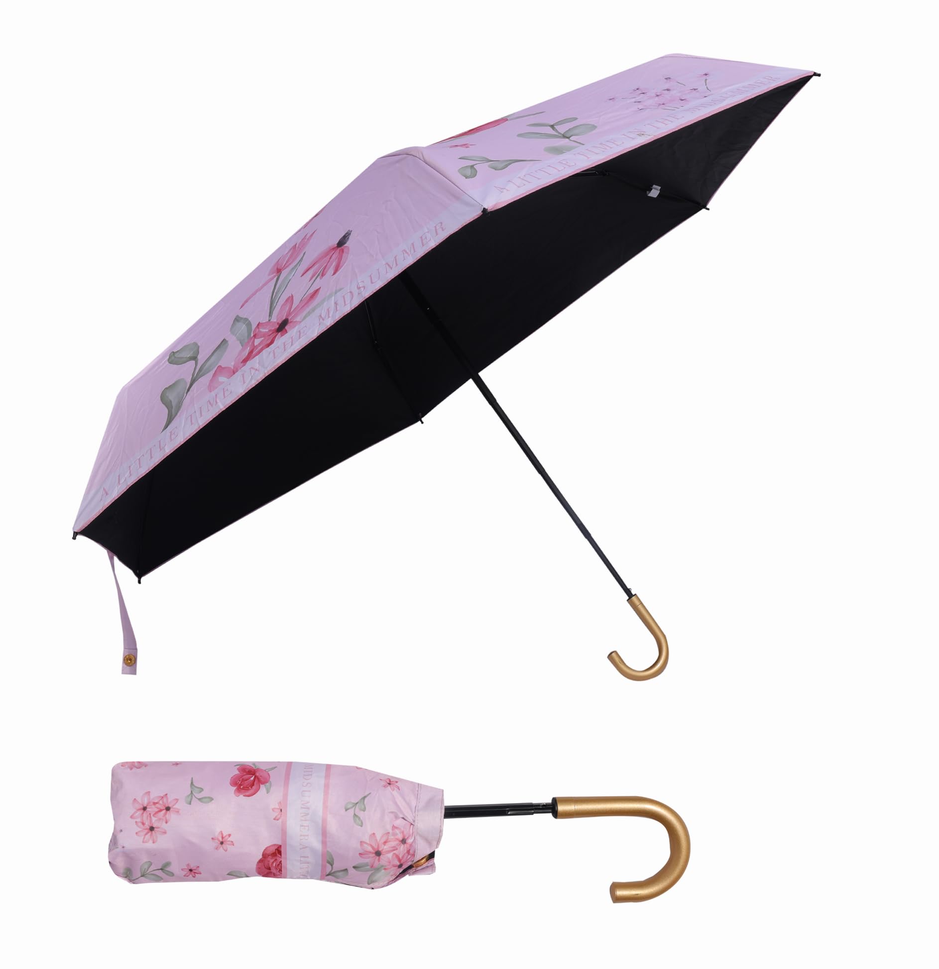 5 Fold Japanese Floral 6-Rib Manual Umbrella | Stylish, Portable Rain & Sun Protection with Vinyl Sunshade, Mini UV-Proof Design & Golden U-Handle Easy to hold & Carry for Women, Men and Kids-image-31