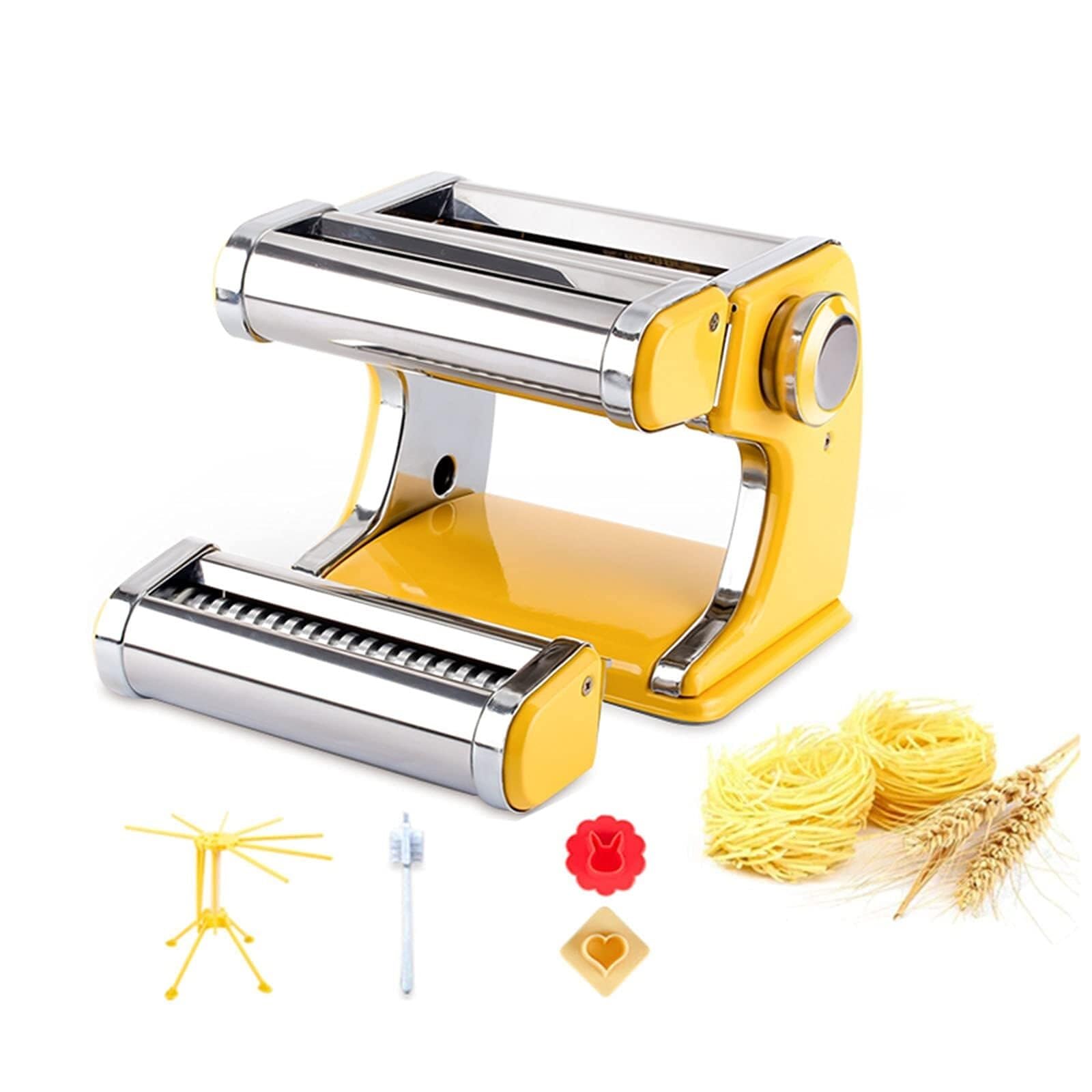 Stainless Steel Pasta Maker Machine, Dough Cutter with Hand Crank & Clamp, Noodle for Homemade Spaghetti Fettuccini(Khaki)
