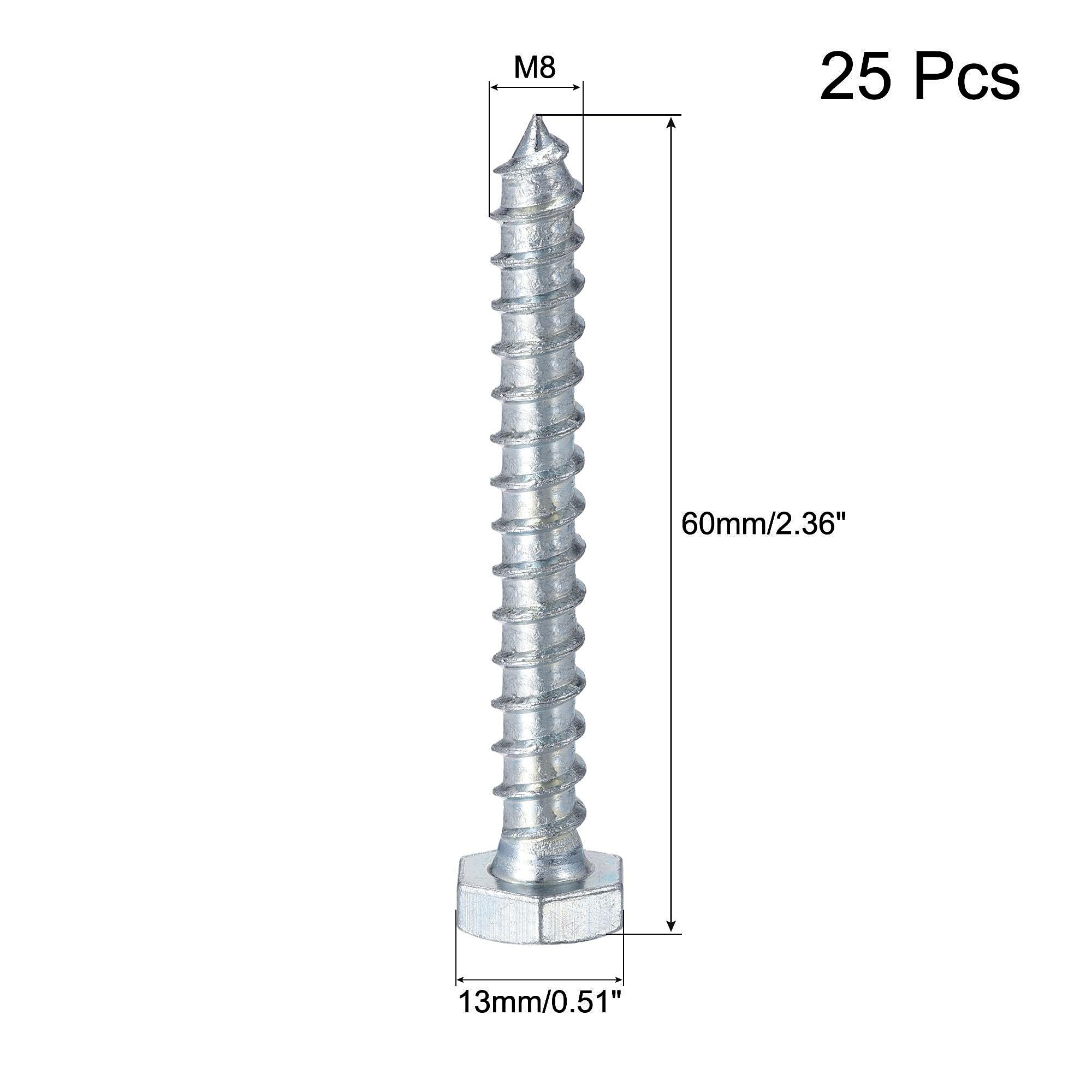 Unifizz 25 Pcs Hex Lag Screws, M8 x 60mm Carbon Steel Zinc Plated Wood Bolts - Image 2