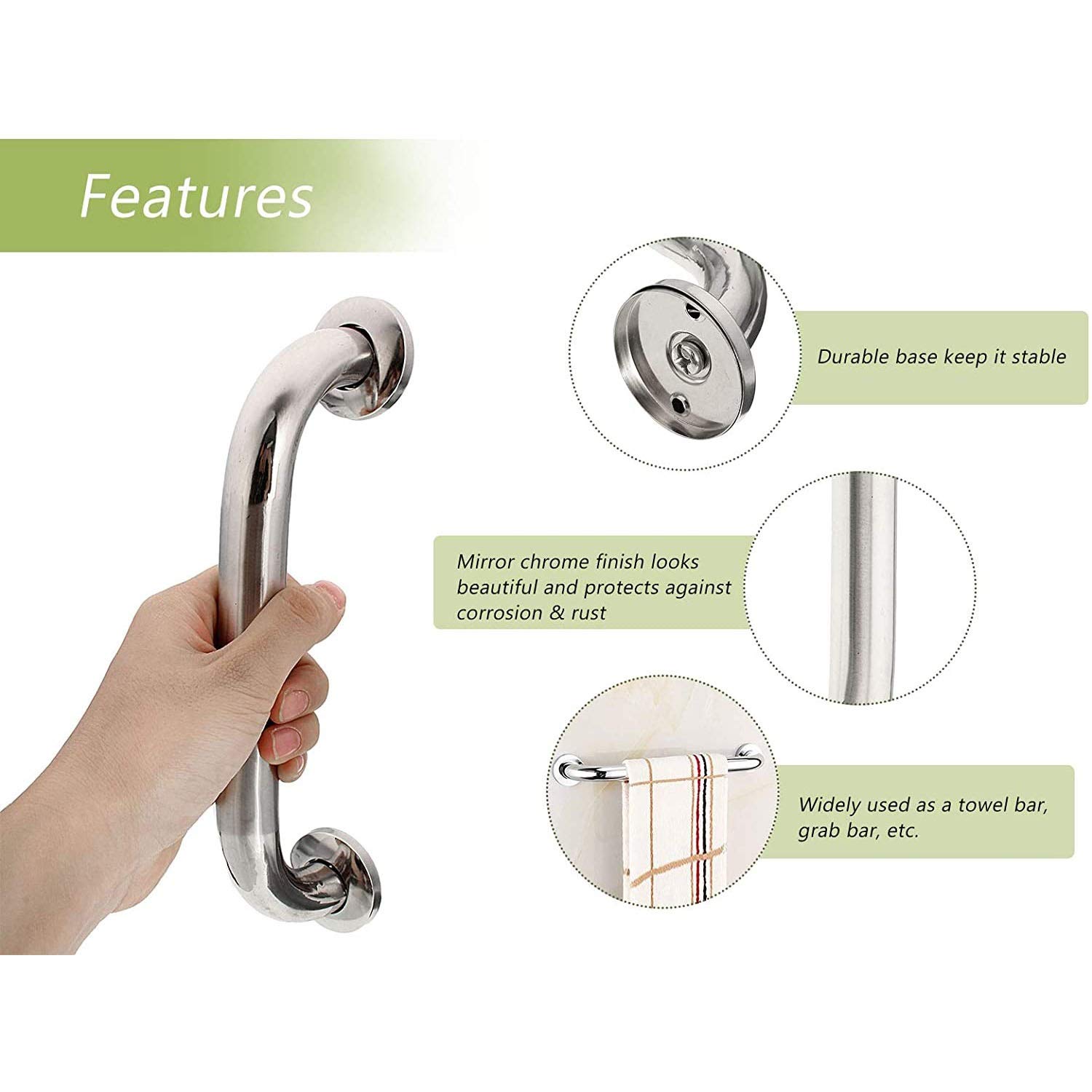 Barra de agarre de seguridad para baño, barra de agarre de ducha de acero inoxidable cromado para pasamanos, ducha de bañera, agarre de mano, baño, cocina, escaleras (tamaño: 60 cm)