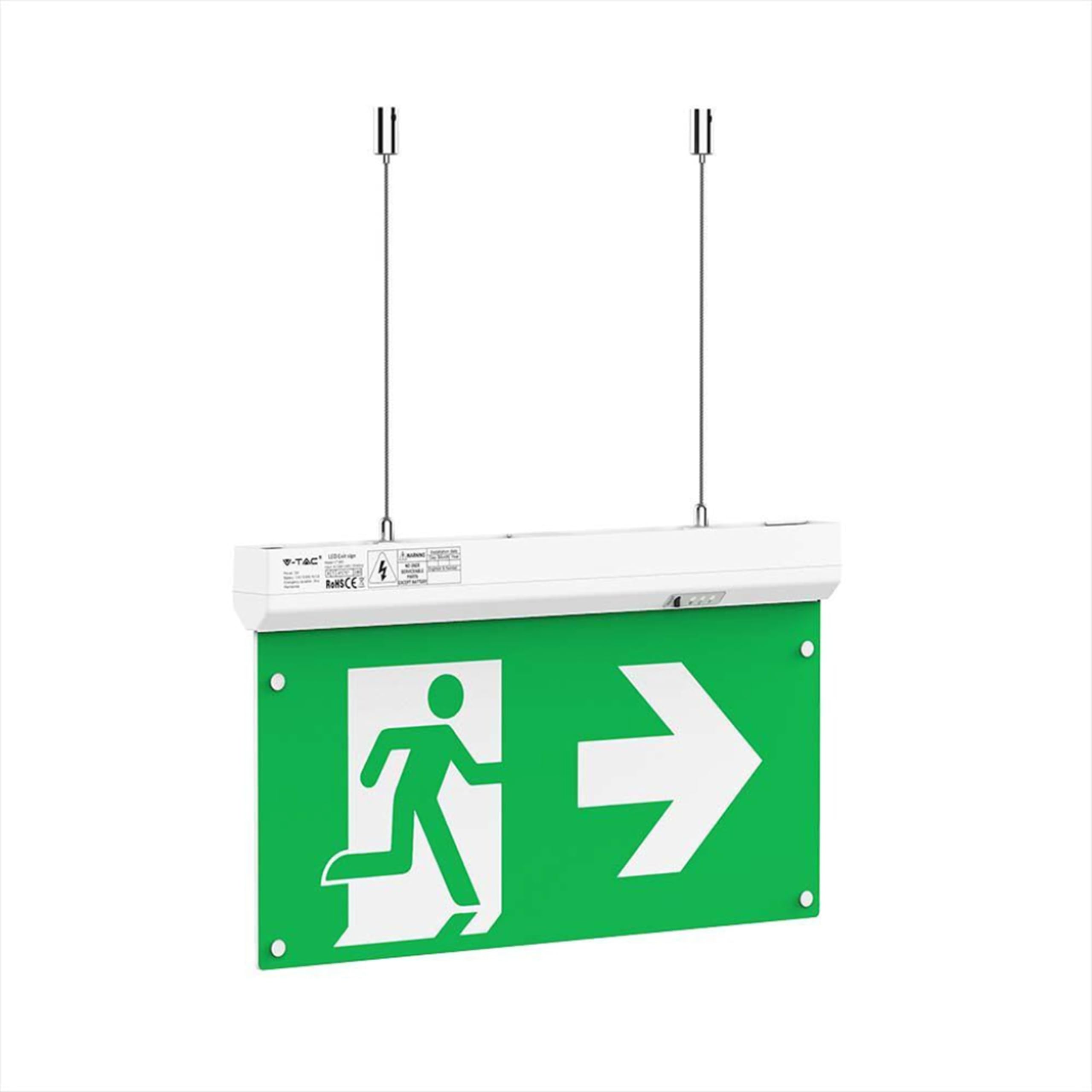 V-TAC Lampada LED Uscita di Emergenza 4 in 1 per Soffitto e Parete - Visibile da 30 Metri - Pulsante di Autotest - Luce LED Uscita di Emergenza e Via di Fuga - Exit - 4 Segnalazioni Incluse - 6000K
