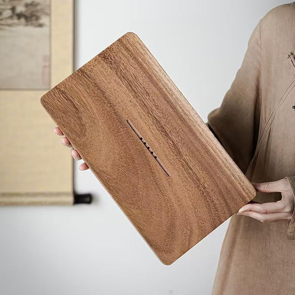 PA-DABAOO Walnut Wood Tea Tray,Gongfu Tray with Drainage And Water Storage,Wooden Serving Platter for Brewing Traditional Chinese Tea,Household Filter Serving Trays,L