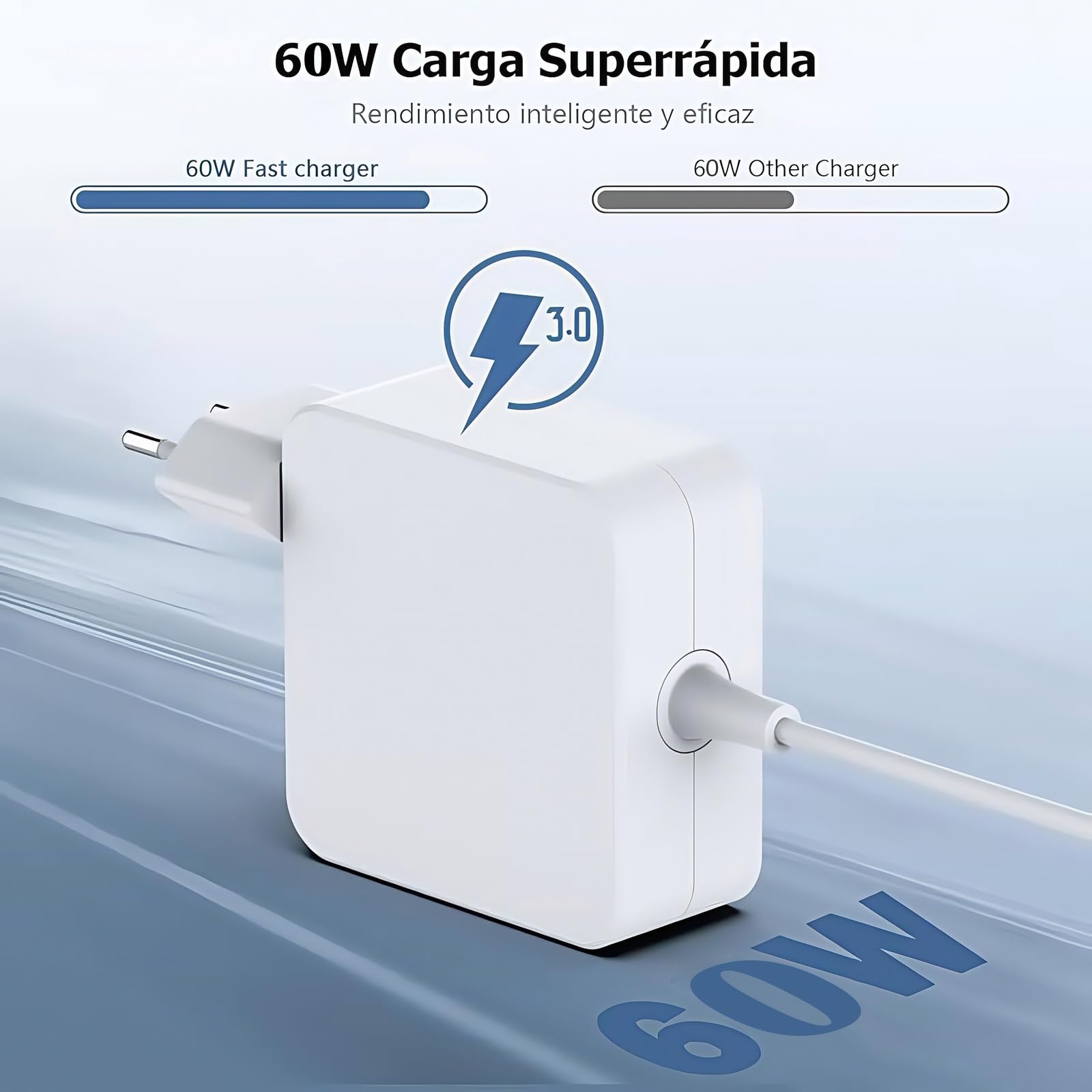 Lerobo 60W T-Tip Caricabatterie, Compatibile con MacBook Pro, Con cavo da 2 metri, design compatto e facile da trasportare